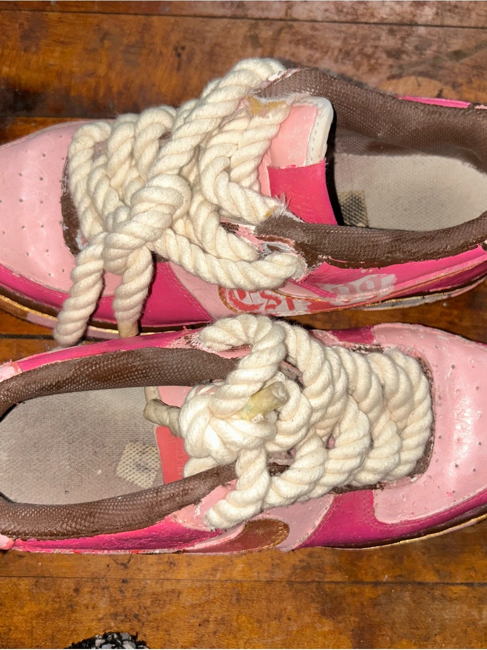 Nike Kids Pink Sneakers with Cream Rope Laces